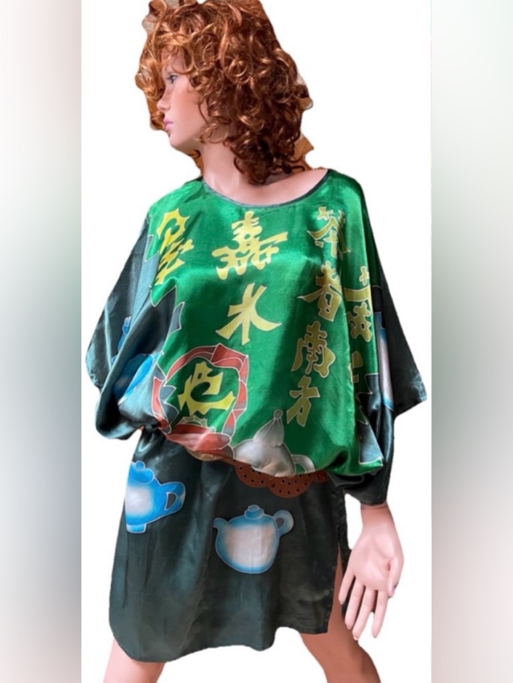 Wearable Art CHINOISERIE Print SILK CAFTAN Dress O/S